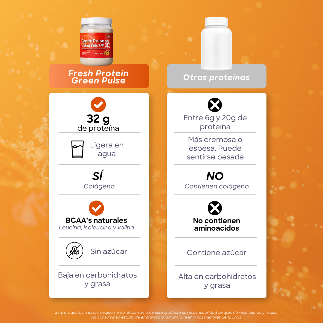 Greenpulse Fresh Protein 32g | Sabor Tropical Sunsent Proteína Ligera Y Refrescante