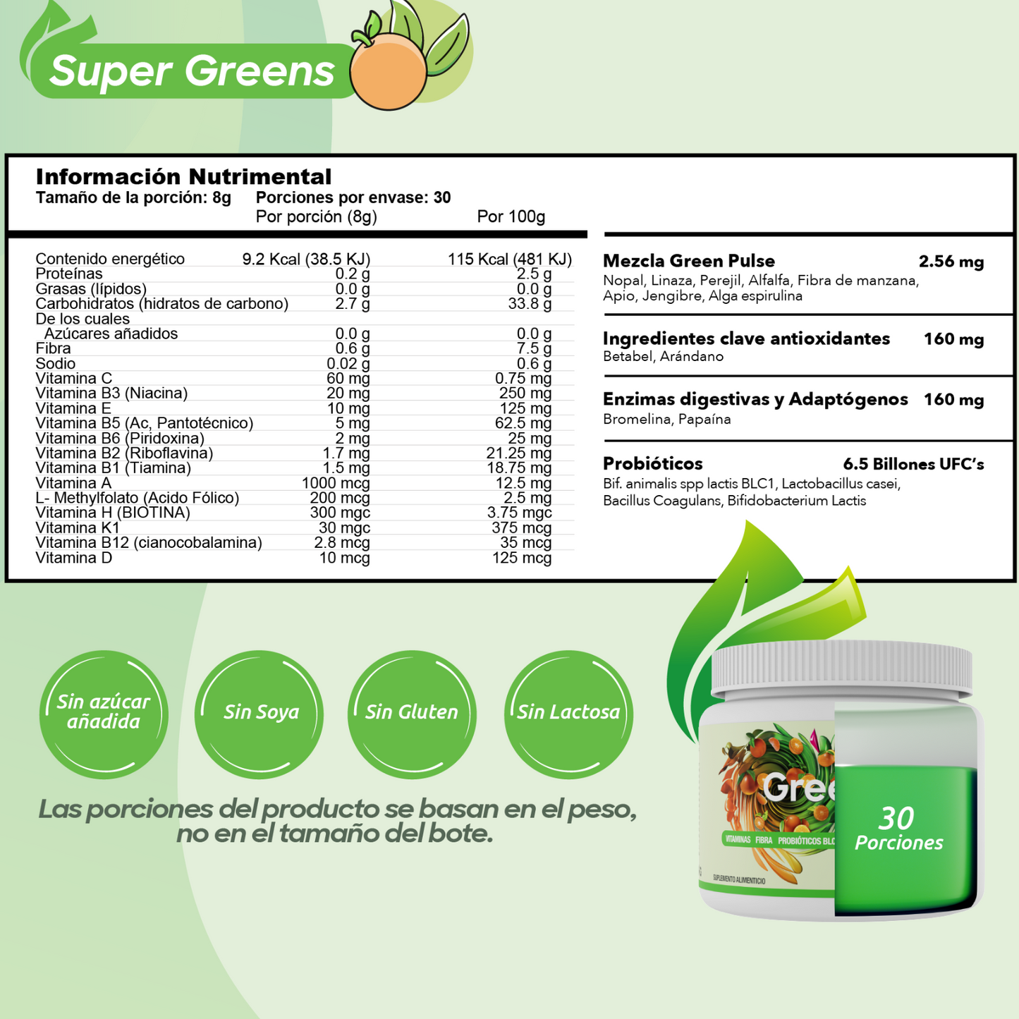 Super Greens + Ligereza | Probióticos BLC1 | 30 Porciones