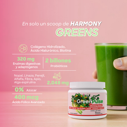 Harmony Greens | Colágeno, Ácido Hialurónico y Biotina