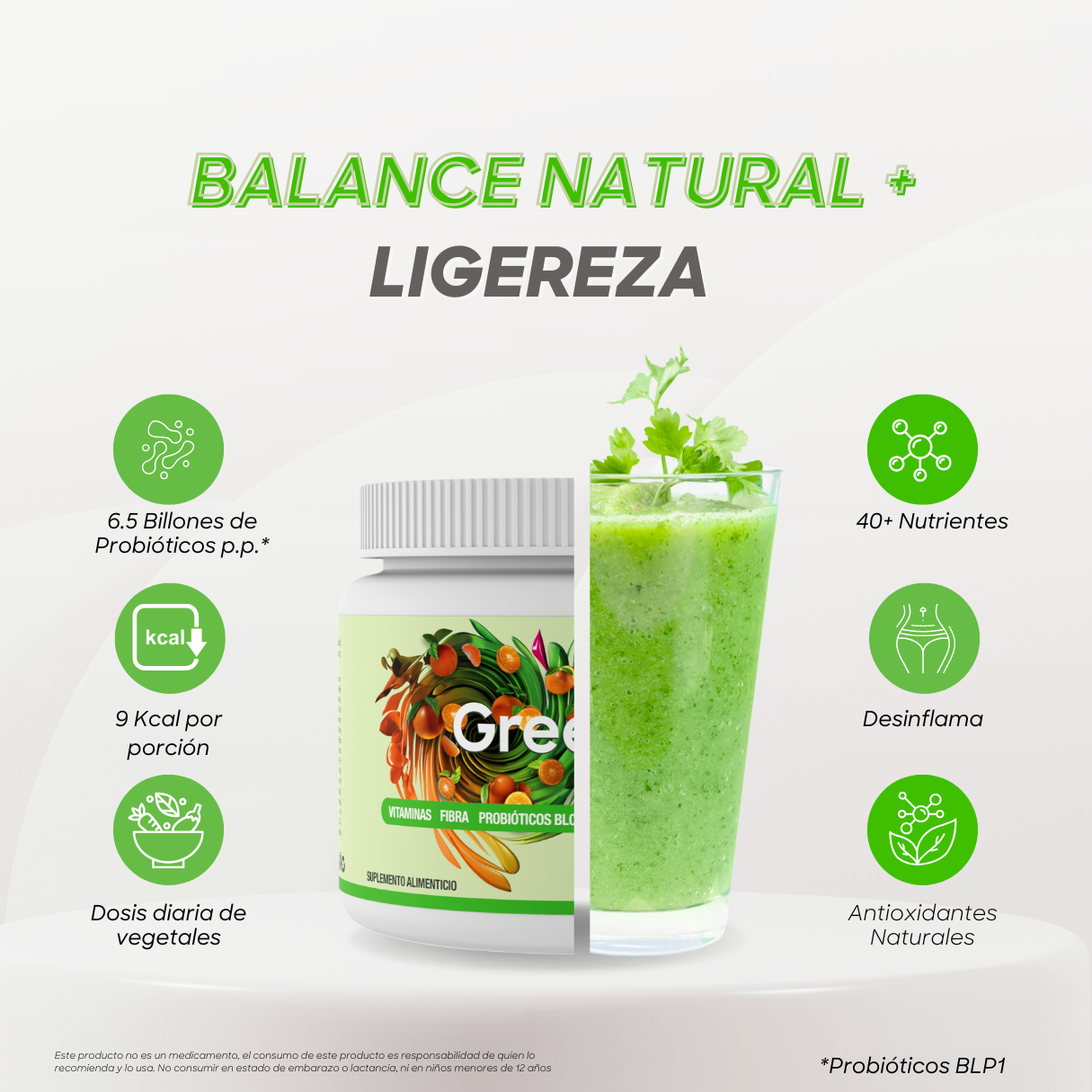 2 Pack | Super Greens | Ligereza | Jugo Verde con 6.5 Billones de Probióticos | Pack de 2 | 60 porciones