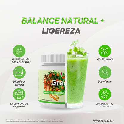 2 Pack | Super Greens | Ligereza | Jugo Verde con 6.5 Billones de Probióticos | Pack de 2 | 60 porciones