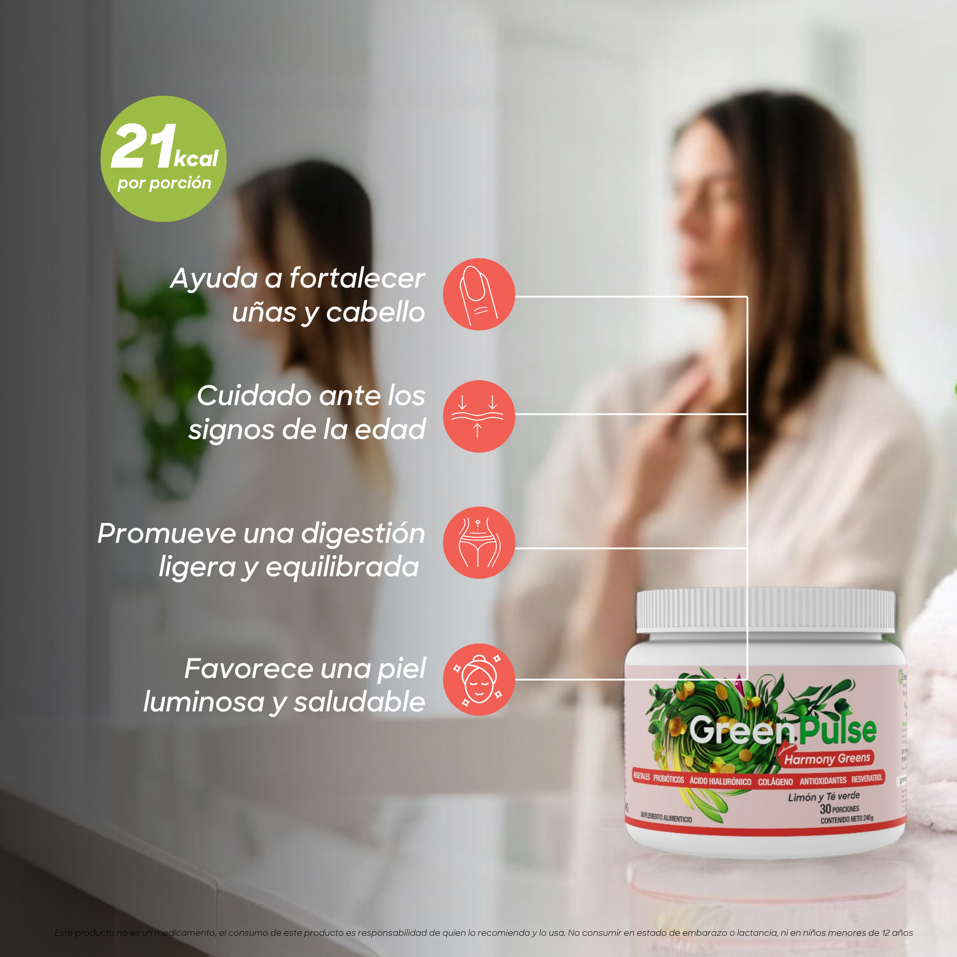 Harmony Greens +Belleza | Colágeno, Ácido Hialurónico y Biotina | 30 Porciones