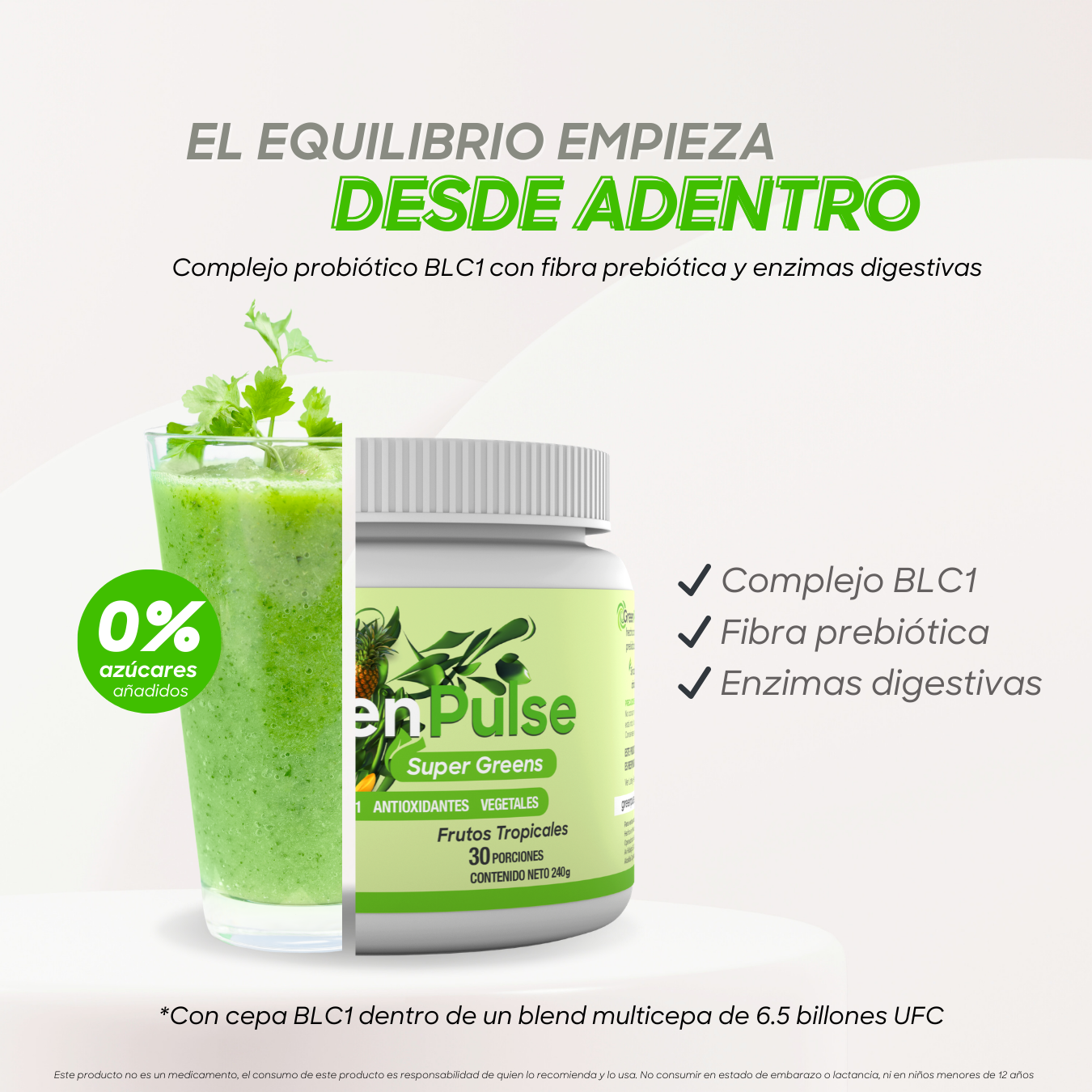 Super Greens + Ligereza | Probióticos BLC1 | 30 Porciones |  Frutos Tropicales