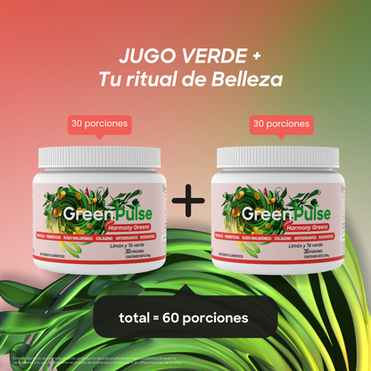 2 Pack | Harmony Greens | Belleza | Jugo Verde con Colágeno | 60 porciones