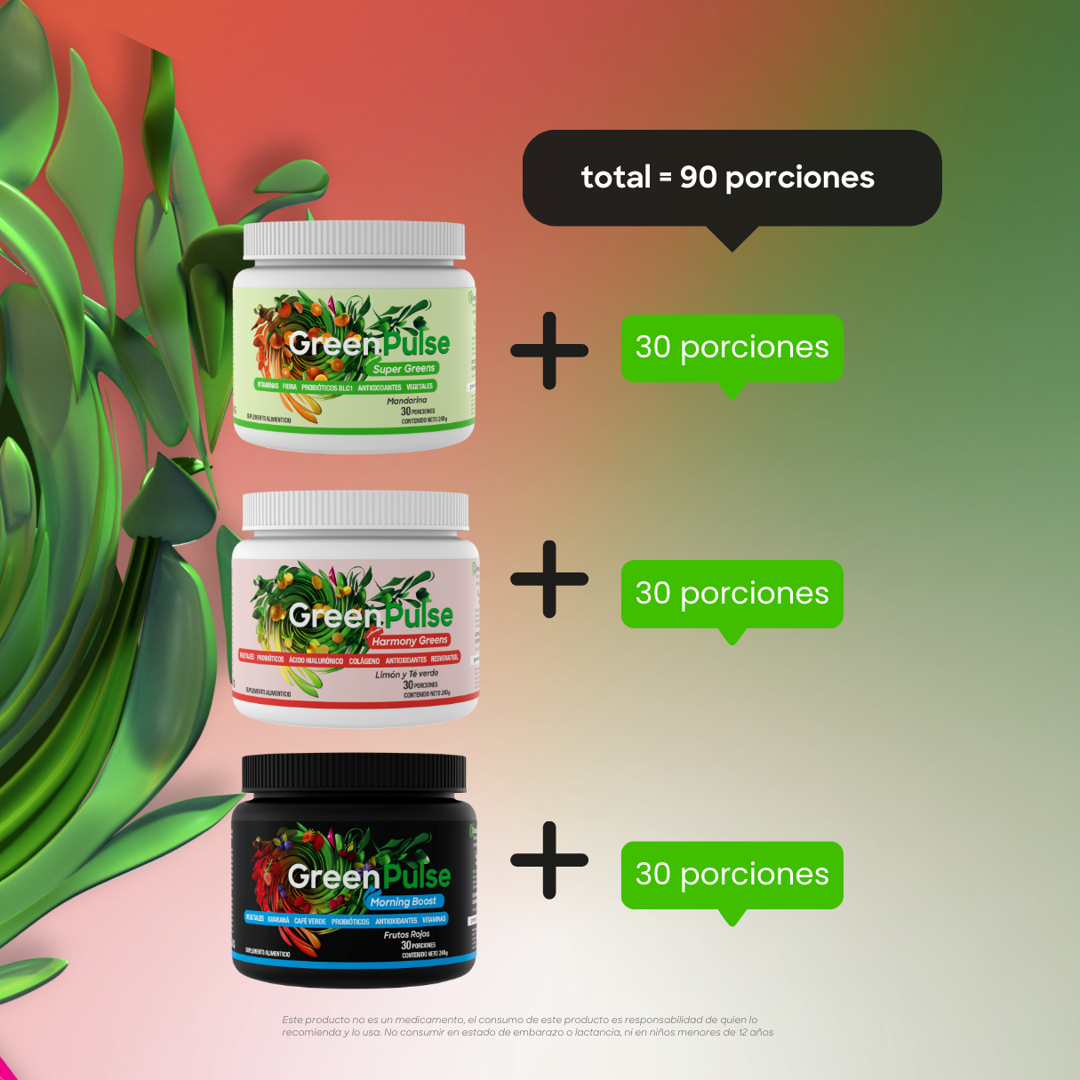 Kit Familia 3 Jugos | Harmony + Morning Boost + Super Greens | 90 porciones | Sin azúcar