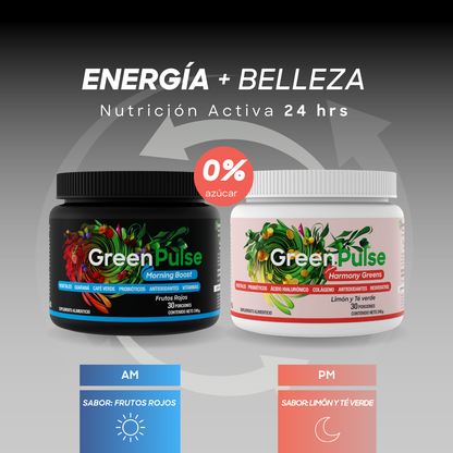 Kit Harmony Greens + Morning Boost | Ligereza + Energía | 60 porciones | Sin azúcar