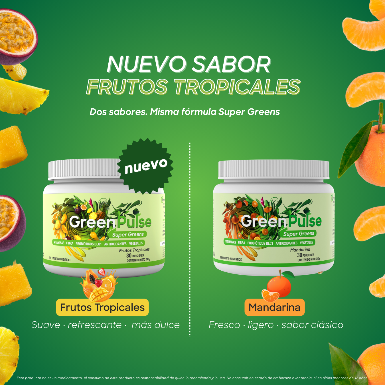 Super Greens + Ligereza | Probióticos BLC1 | 30 Porciones |  Frutos Tropicales