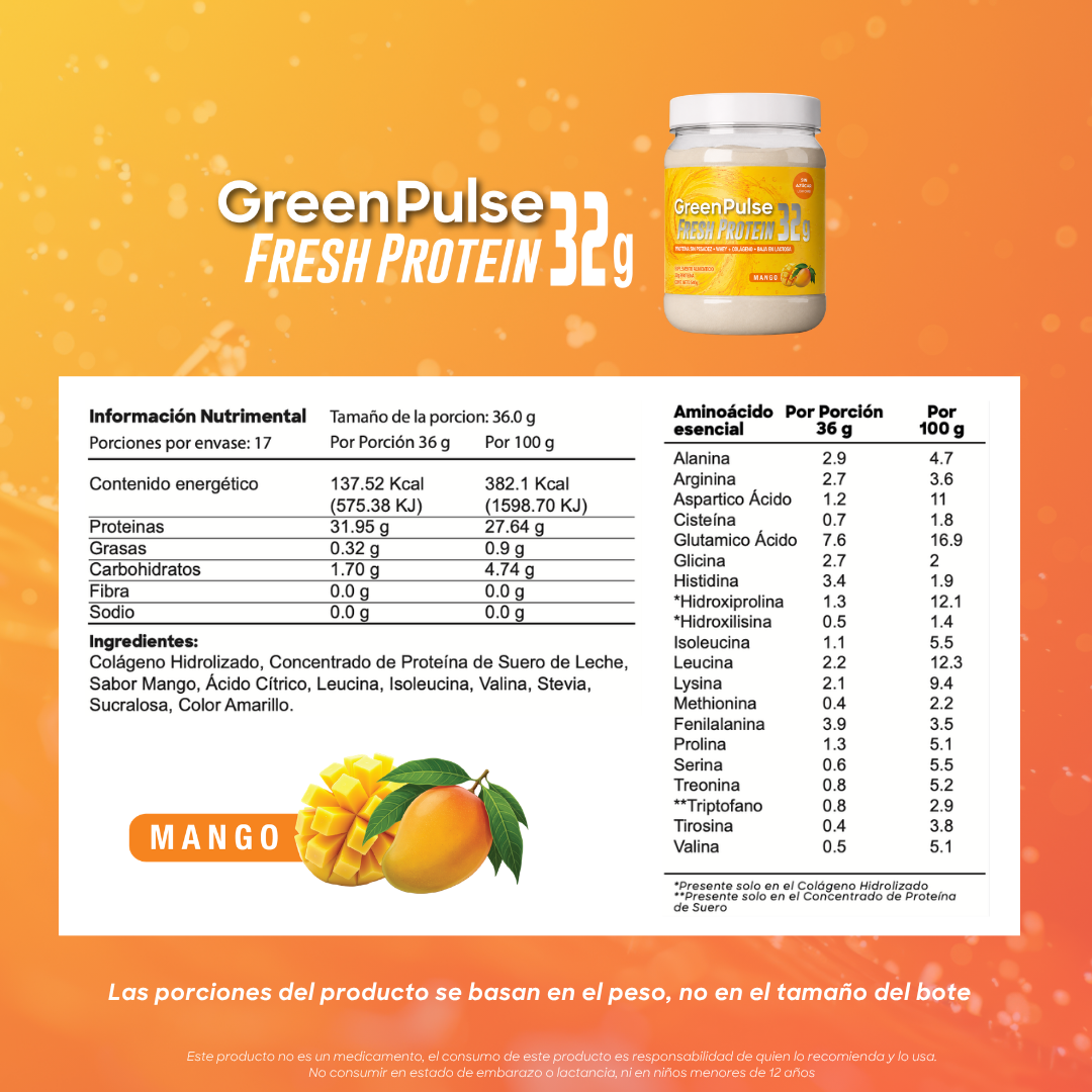 Greenpulse Fresh Protein 32g | Sabor Mango Proteína Ligera Y Refrescante