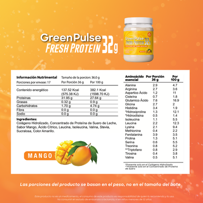 Greenpulse Fresh Protein 32g | Sabor Mango Proteína Ligera Y Refrescante
