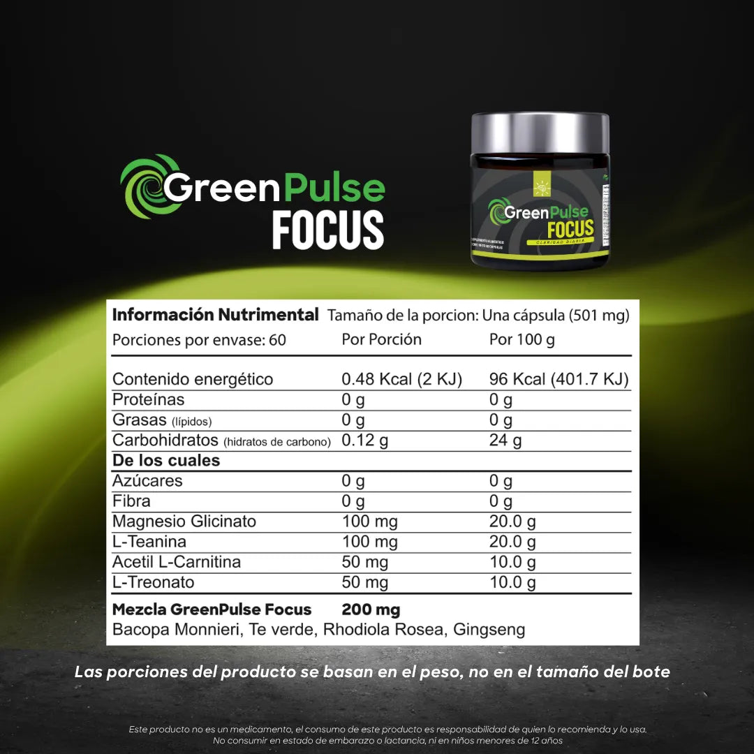 Greenpulse Focus Cápsulas Con L-teanina, Bacopa Y Magnesio