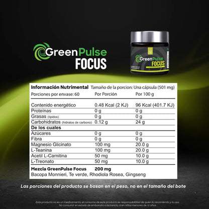 Greenpulse Focus Cápsulas Con L-teanina, Bacopa Y Magnesio